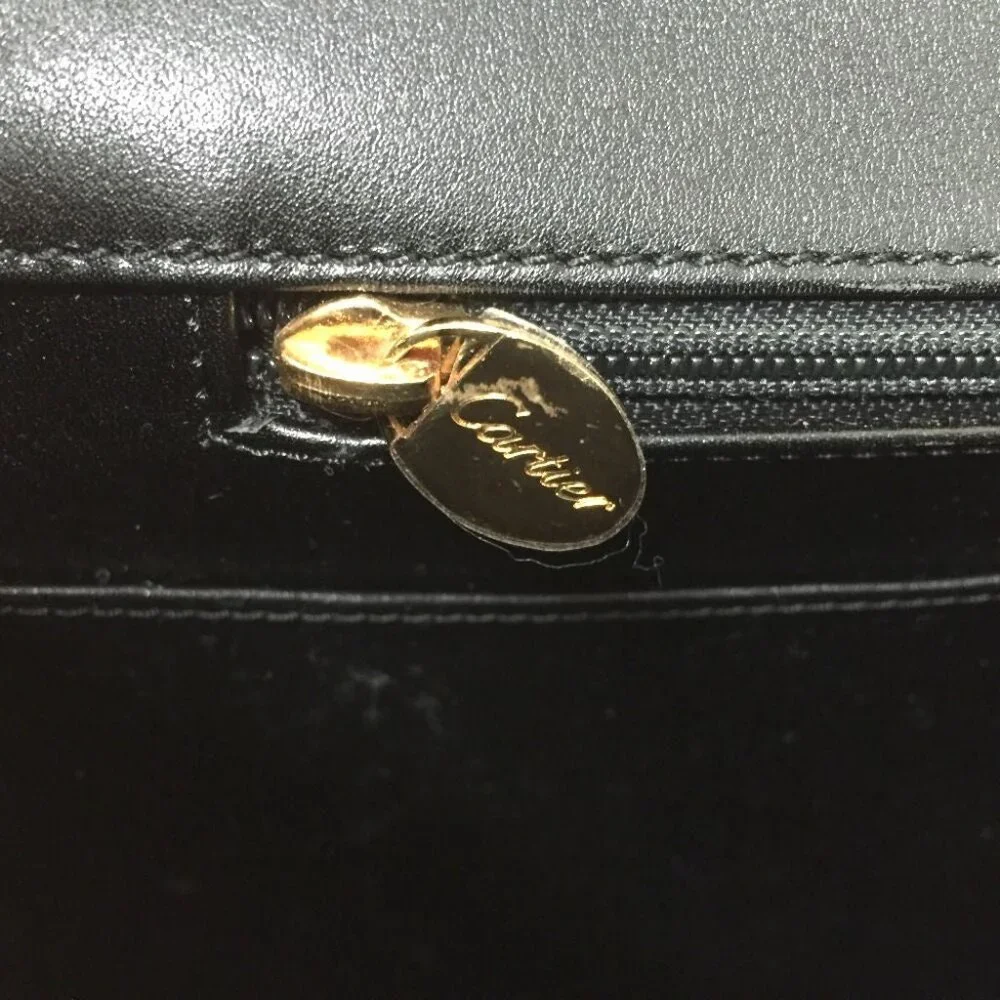 Cartier Panthere Brief Case Bag Leather Gold Hardware Black